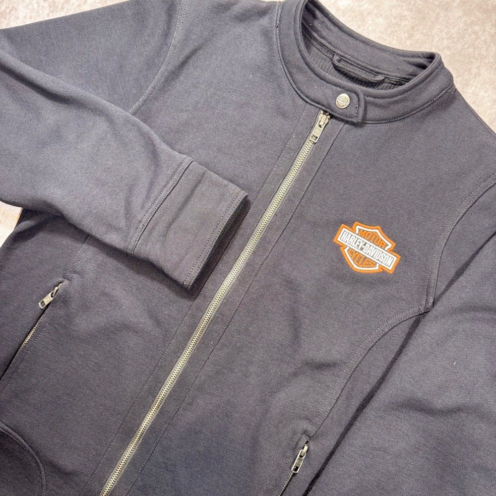 Harley-Davidson Womens Black Full Zip Waffle Lined Jacket Cafe Racer Logo Large